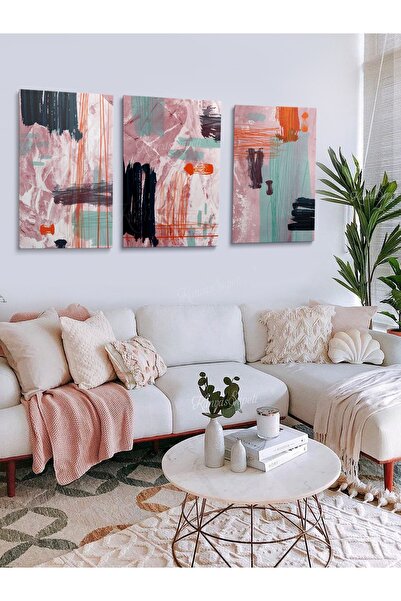 KanvasSepeti Set od 3 boho boemskih retro umetničkih apstraktnih slika, dekor...
