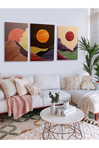 KanvasSepeti Set od 3 boho boemskih retro umetničkih apstraktnih slika, dekor...