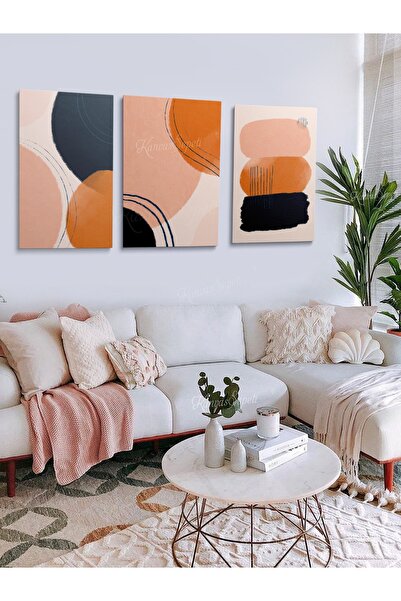 KanvasSepeti Set od 3 boho boemskih retro umetničkih apstraktnih slika, dekor...