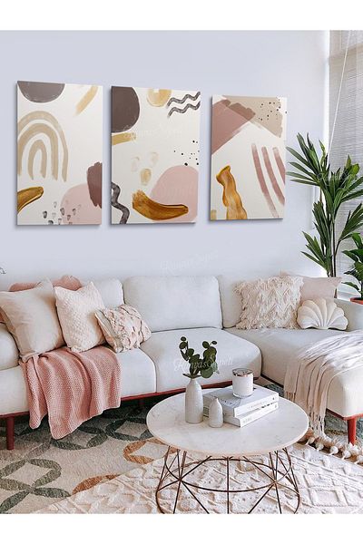 KanvasSepeti Σετ 3 Boho Bohemian Bohe Retro Art Abstract Painting Διακοσμητικός πίνακας σε καμβά Πίνακες ζωγραφικής σε καμβά Αφηρημένες ζωγραφιές