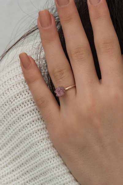 Ervanur 925 Ayar Rose Kaplama Pembe Zirkon Taşlı Gümüş Lotus Çiçeği Kadın Yüzük