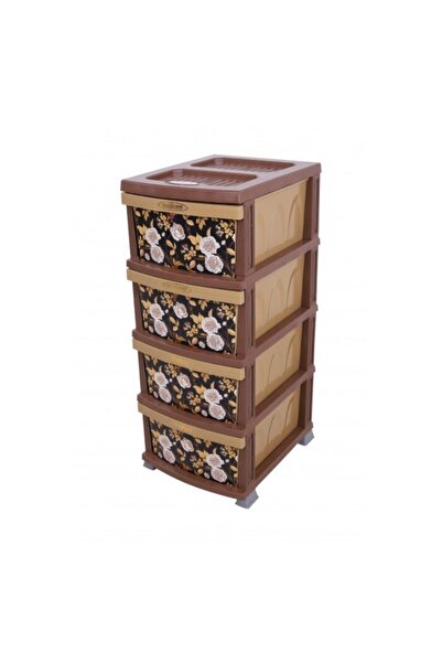 Sağlam Plastik Elegant Desenli Komidin (4 ÇEKMECELİ SEBZELİK) Kahverengi