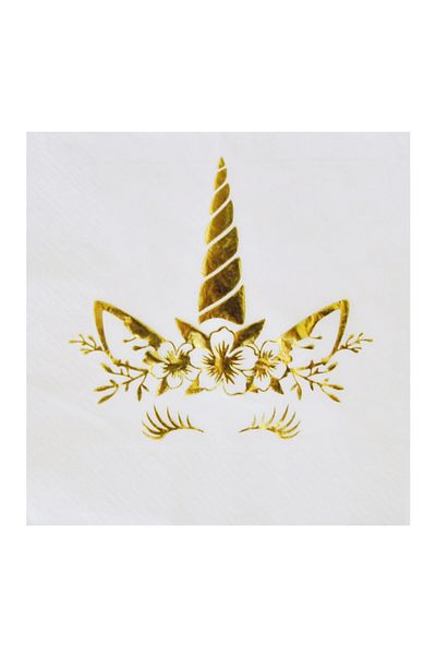parti sürprizi Χαρτοπετσέτα Unicorn Gold Printed 16 Τεμάχια