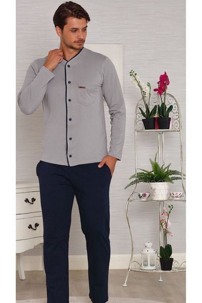 Pelin Pijama Men's Open Front Pajamas -1253-grey