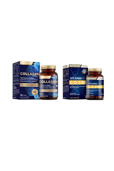 Nutraxin Hyaluronic Acid - Collagen Hydrolyzed 30 Tablets +VitaminCMaxDZinc60 Tablets