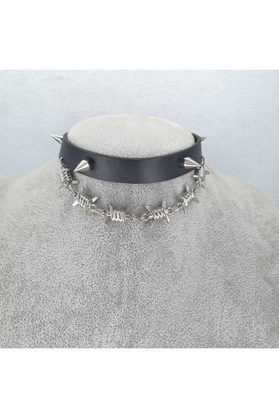Fugusugu Barb Wired 4 Spike Black Choker