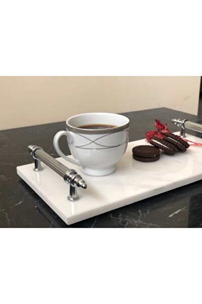 Modestmar Natural Marble Tray Silver Handle 15x30cm