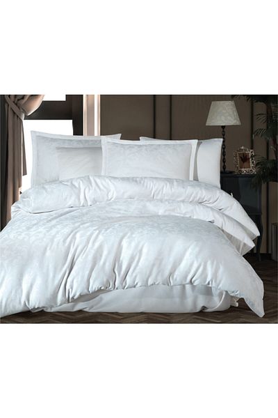Clasy Payava White V1 Jacquard Cotton Satin Double Duvet Cover Set