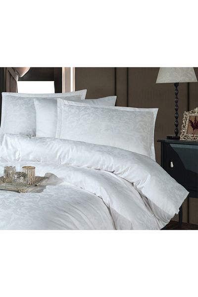 Clasy Payava White V1 Jacquard Cotton Satin Double Duvet Cover Set