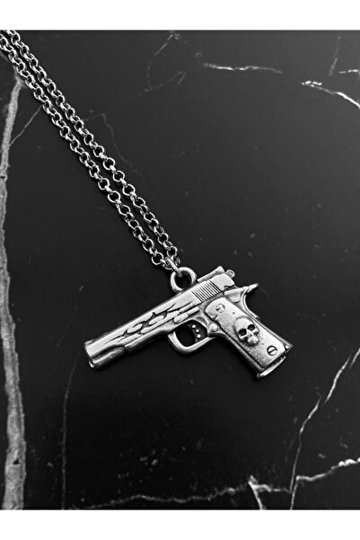 CAPO by Aytaç Yamaç Kurukafa Kabzalı Tabanca Figürlü Motorcu Tarzı Kolye Eski...