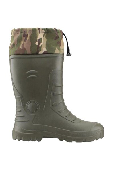 GEZER Haki Kauçuk Termal Çoraplı Bahçe Tarla Su Geçirmez Erkek Çizme 32cm