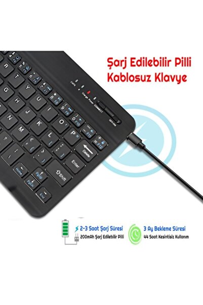 Universal Samsung Galaxy Tab Active2 Sm-t395 Uyumlu Bleutooth Tablet Klavyesi Mini Slim Şarjlı Kablosuz Klavye