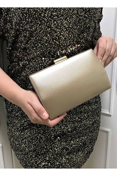 womenacs Women's Bronze Color Fabric Handbag and Long Strap Use Evening Dress Bag