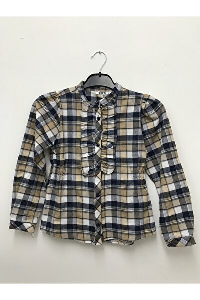 Pitti Girl's Mink Navy Blue Plaid Blouse 9253