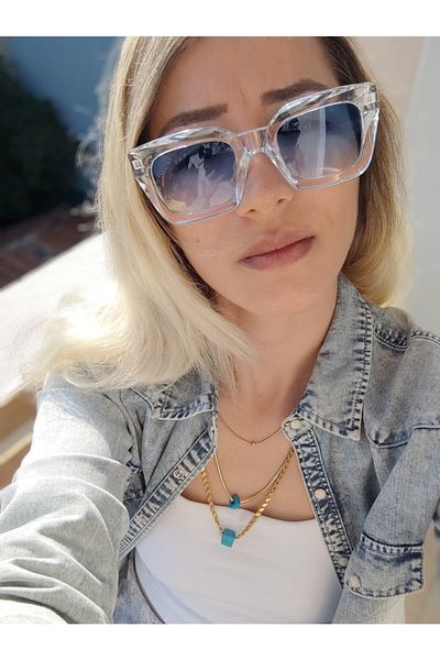 ModaLand Mia Thick Framed Design Glasses Transparent Frame Blue Glass