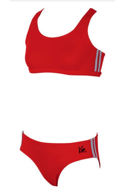 Kom Red Striped Girl's Bikini Set