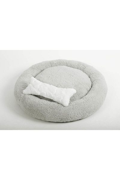 Cookie Pet سرير دائري للكلاب والقطط قابل للغسل من صوف الشيربا مقاس 50 سم باللون الرمادي الفاتح