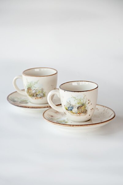 Bursa Porselen Dekor طقم فناجين قهوة بنمط المزرعة الرجعية لشخصين