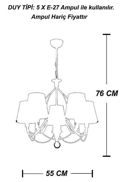 VENON Güven Avize Oyra 5-Piece Lampshade Dried Rose Black Copper Patina (53856) E-27 Chandelier