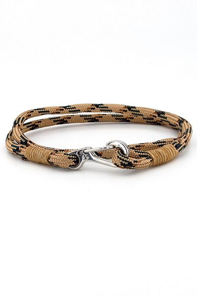 Solfera Milk Coffee Paracord Metal Hook Two Rows Men's Bracelet M011h