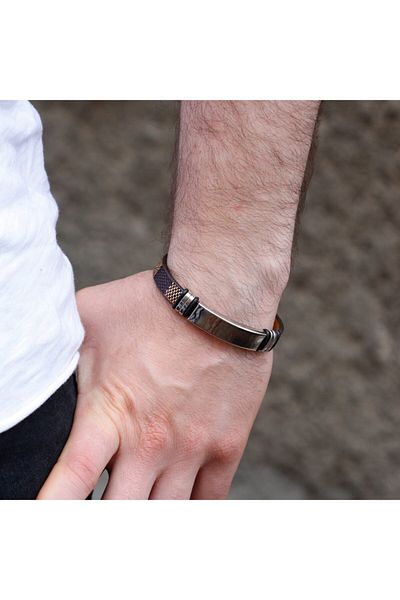 TESBİHCİBABA Name Writable Leather Steel Bracelet Tb9606