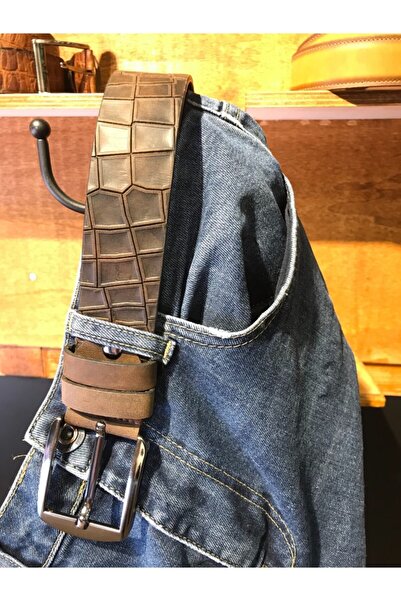 Conceria Netto Fet Croco Baskı Hakiki Deri Kot/kanvas Kemer