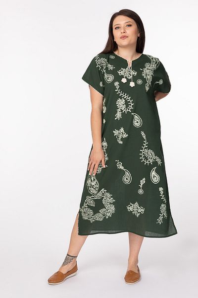 Kardelen Butik Ümraniye Short Sleeve Khaki Green Şilebezi Dress