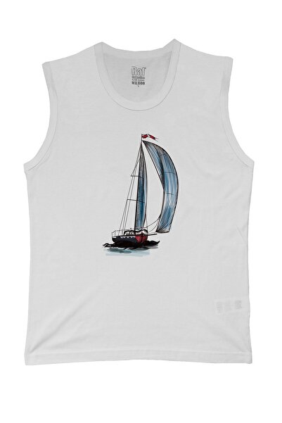 Raf Coll Tricou alb fără mâneci cu imprimeu digital pentru bărbați