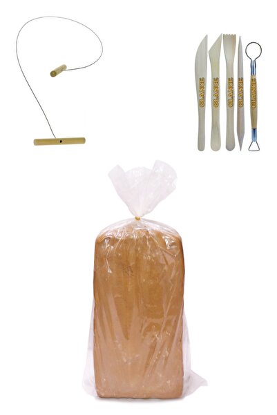 GLANCE Kırmızı Çömlek Çamuru 10 Kg Kil Kesme Teli 5'li Ebeşuar Seti