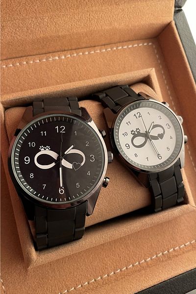 Leerybee Dear Black Clock - Couple Combination, Special Design, Heart and Infinity
