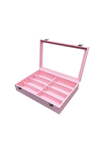 IMPALA Glasses Box 8 Compartments Pink Suede Coated on Wood