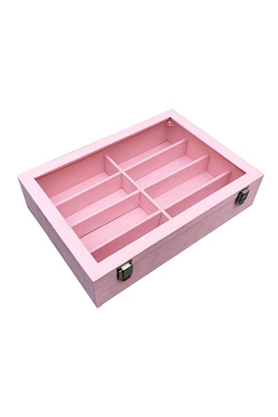 IMPALA Glasses Box 8 Compartments Pink Suede Coated on Wood