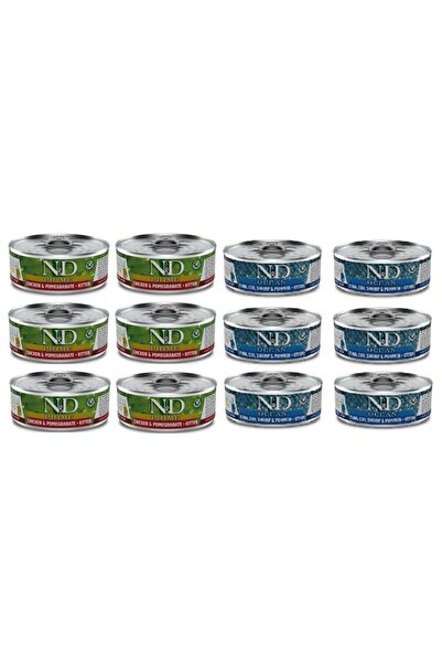 N&D Kitten 12 Adet(6 ADET TAVUK-NAR 6 ADET BALIK)yavru Yaş Mama 12x70 gr