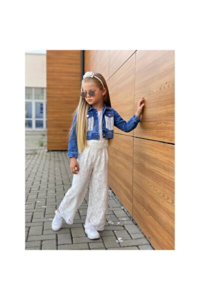 Quzucuk Kids Kız Çocuk Püskül Ceketli Beyaz Tulum Takımı
