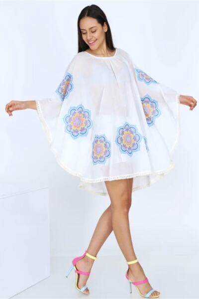 Pinezza Kadın Beyaz Otantik Şile Bezi Mandala Pareo