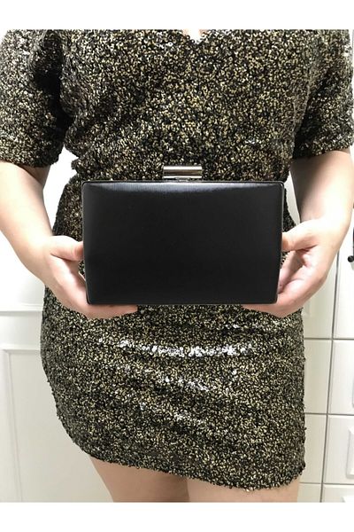 womenacs Pochetă portofoliu pentru rochie de seară din material negru pentru femei
