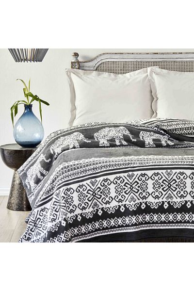 Karaca Home Colmar Anthracite Double Cotton Blanket