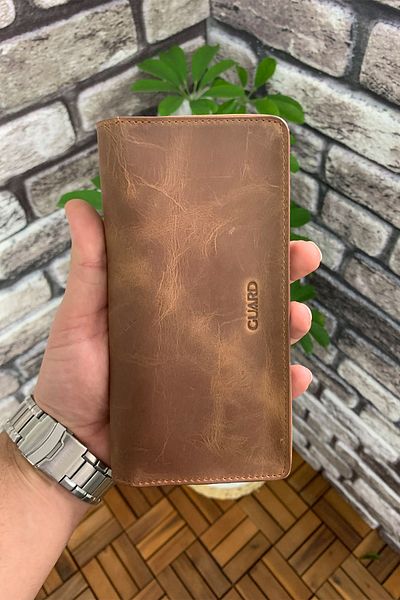 GUARD Leather Men's/Women's Portfolio Wallet with Phone Port - Tan