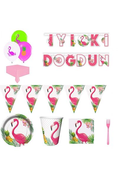 Hayaller Dükkanı Flamingo Themed Birthday Ornaments and Table Set for 8 People - Full Set