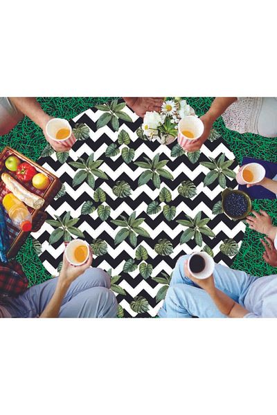 tarzınısec Washable Round Picnic Mat Tropic Patterned
