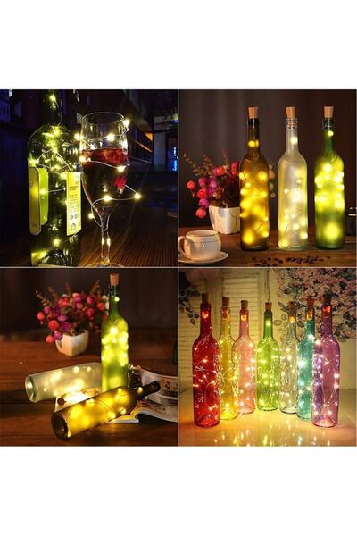 epazzar Şişe Mantar Tıpa Şeklinde 2 Metre Ince Tel Pilli Dekoratif Sarı Peri Led