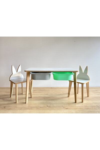 Asrimo mobilya Yaz Sil Yüzeyli Çocuk Aktivite Masa Sandalye Takımı - Çift Haz...