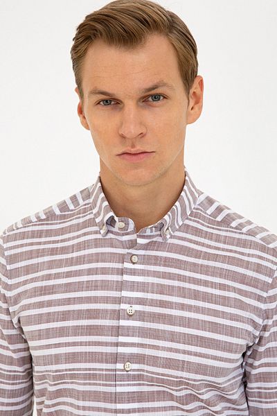 Pierre Cardin Καφέ Slim Fit πουκάμισο