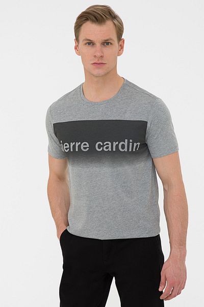 Pierre Cardin Μπλουζάκι με λαιμόκοψη σε γκρι Melange Slim Fit Crew