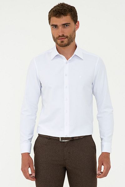Pierre Cardin Λευκό Slim Fit - Dobby πουκάμισο