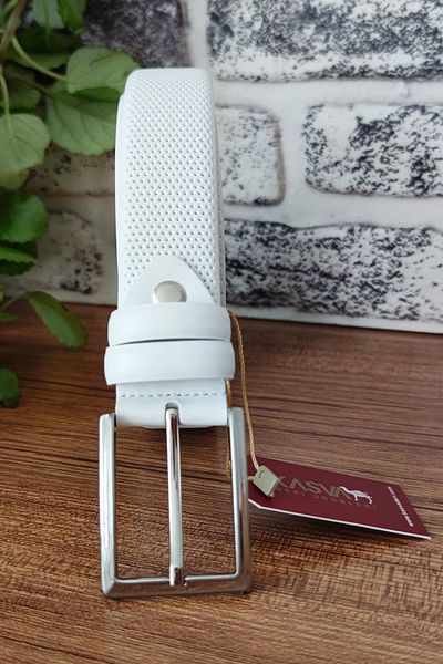 KASVA DERİ 3.5 Cm White Dot Genuine Leather Belt
