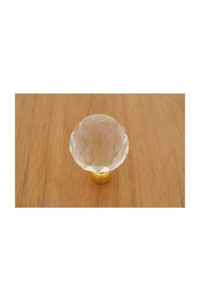 Azimkar Hırdavat Kristal Taşlı Düğme Kulp Tek Delikli Tabanı Sarı (30 MM) 5 Adet