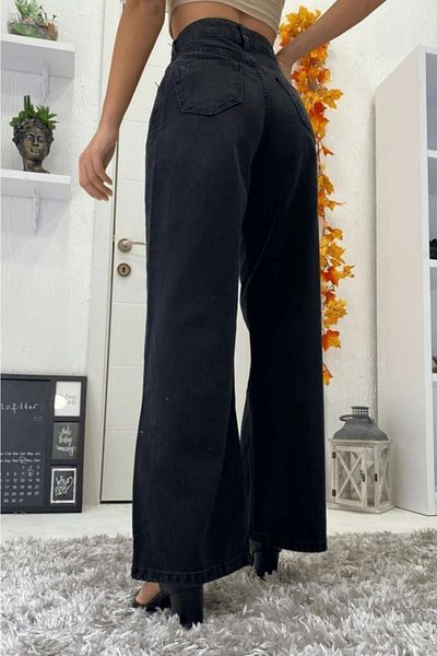 Trn JNS Fadeless Black Talie super înaltă Casual Blugi drepți Pantaloni Palazzo (Super Înalți) Picior lat.