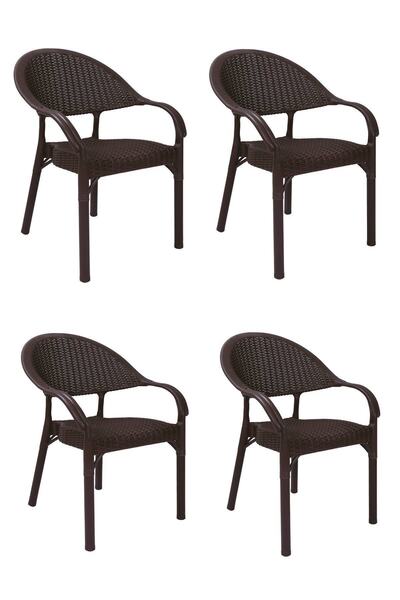 Asil Konsept 4 Adet Bambu Plastik Rattan Bahçe Balkon Sandalyesi Kollu Sandal...