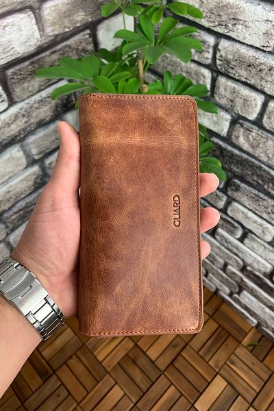 GUARD Leather Men's/Women's Portfolio Wallet with Phone Slot - Tiguan Tan
